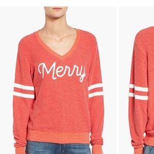 Wildfox baggy beach jumper Red V-Neck 'Merry' Sweater pullover